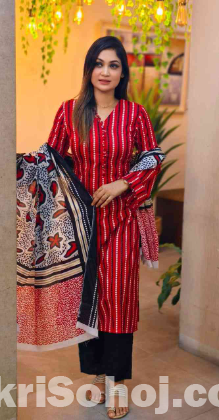 লিলেন থ্রি পিস  কামিজ লিলেন ওড়না কটন সালোয়া